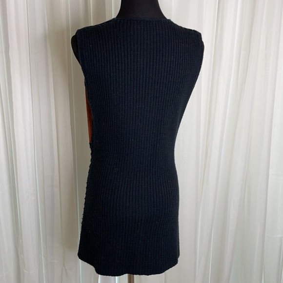 Vintage Suede and Black Crochet v-neck Vest, approximately Size M - Picture 3 of 7
